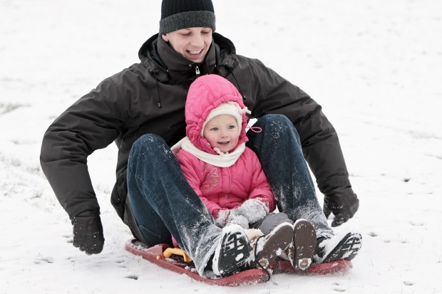 Sledding on Art Hill in Forest Park